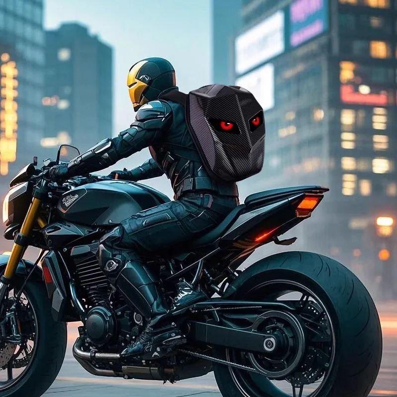 Rider Motorcycle LED Backpack Light Bluetooth Carbon Fiber School Bag Hardshell Motorcycle Riding Full Helmet Backpacks Rugzak