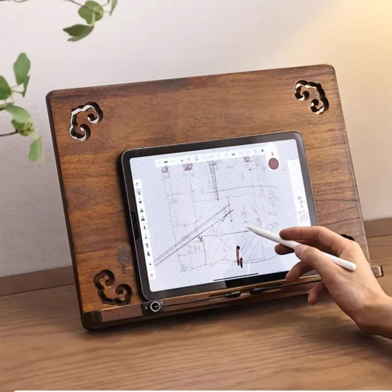 Solid Wood Book Stand - Adjustable Rotatable Desktop Reading Rack Multi-Use Display Shelf for Office & Study