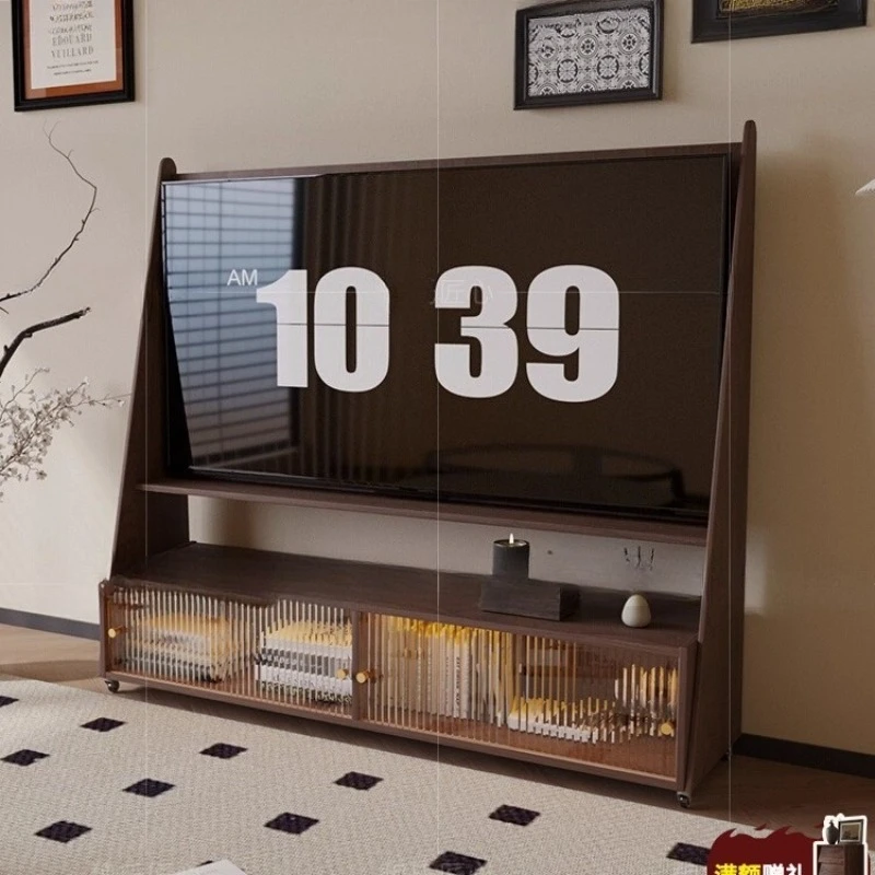 Medieval style solid wood TV cabinet living room household small apartment removable TV cabinet