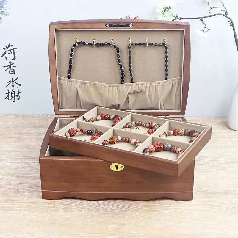 YB  Two-Layer Wooden Lockable Large-Capacity Writing Box, High-End Luxury Bracelet Box, Agate Bracelet