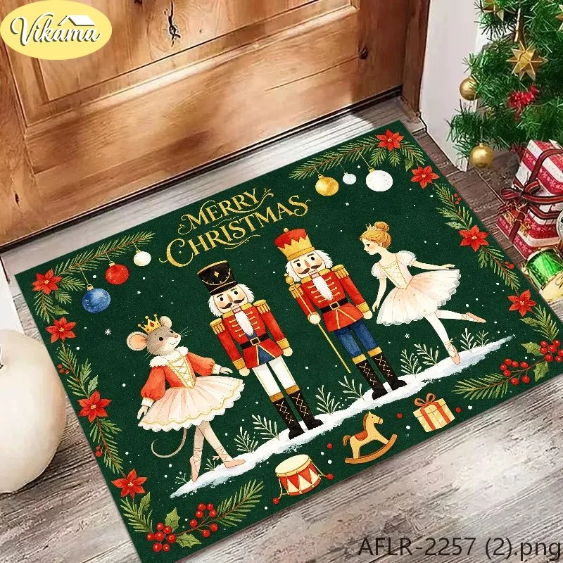 VIKAMA Typographic & Angel Flannel Door Mat, Non-Slip Washable Xmas Mat, Decor for Front Door Entryway Kitchen Bedroom