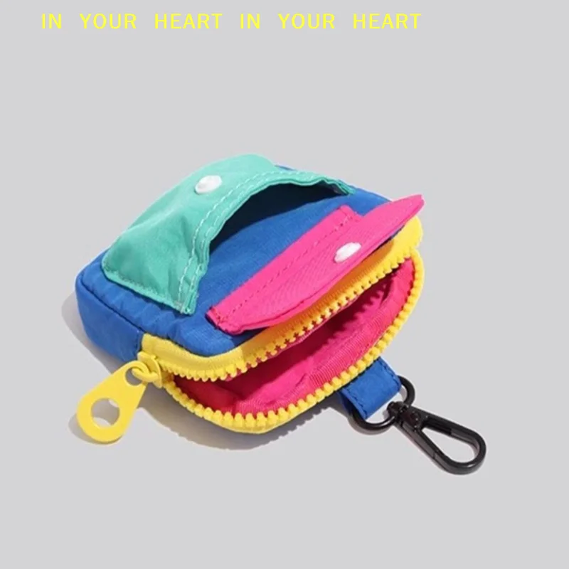 【X】Portable Durable Zipper Coin Purse Contrast Color Earphone Bag Multifunctional Wallet Keyring Bag Daily Use Decoration Gift