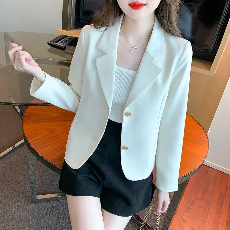 

Lnsozkdg Blazer Women Long Sleeve Cropped Jacket Blazers Korean Chic Coats Streetwear Designer Clothing White Black Short Tops