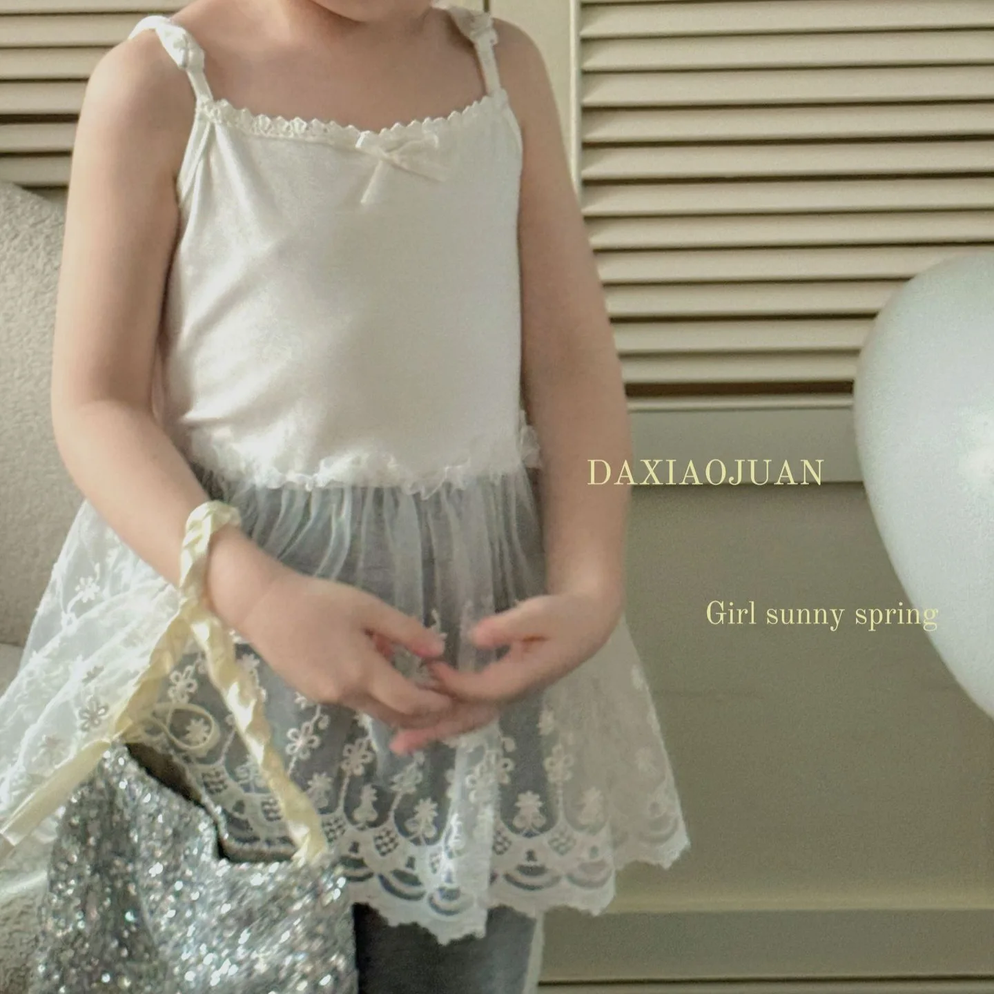 2025 Spring/Summer New Girls White Camisole Top Fashionable Versatile Stylish Cute Adorable Princess Kids Clothing