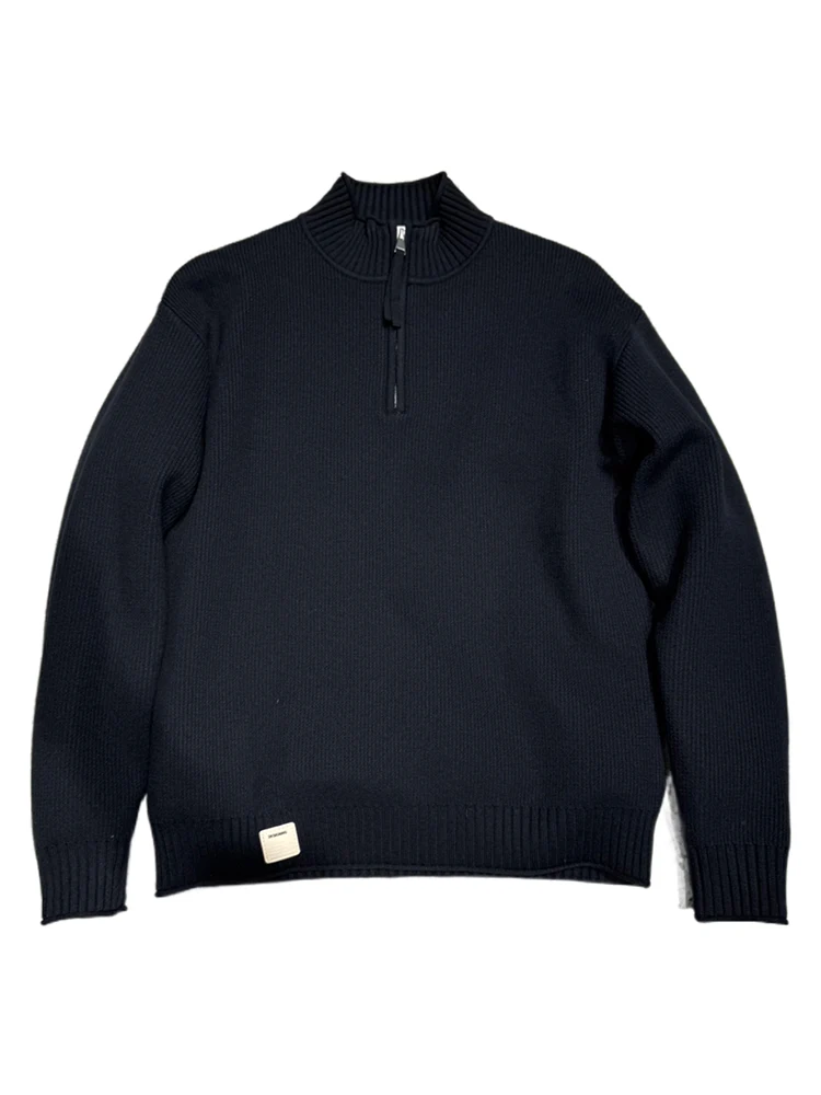 النمط الياباني INS نصف الياقة المدورة سستة سترة الرجال الشتاء تنوعا البلوز محبوك سترة الشباب عادية سميكة #5