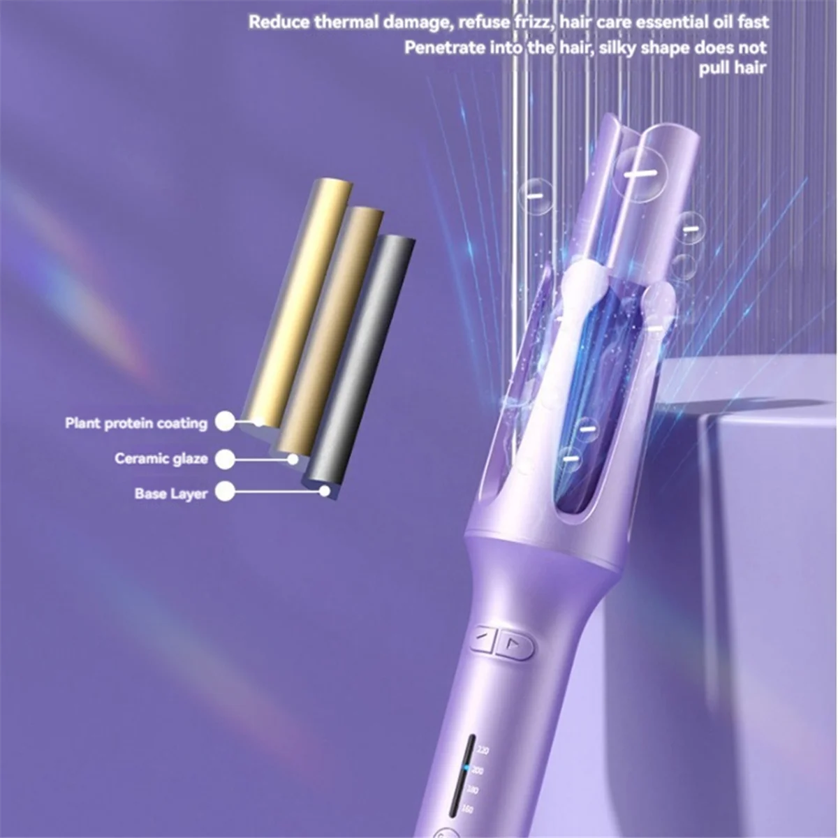 Anion เครื่องม้วนผมอัตโนมัติ Curling Iron 32 มม. พร้อมระบบควบคุมอุณหภูมิเครื่องมือจัดแต่งทรงผมผม Iron US Plug สีม่วง