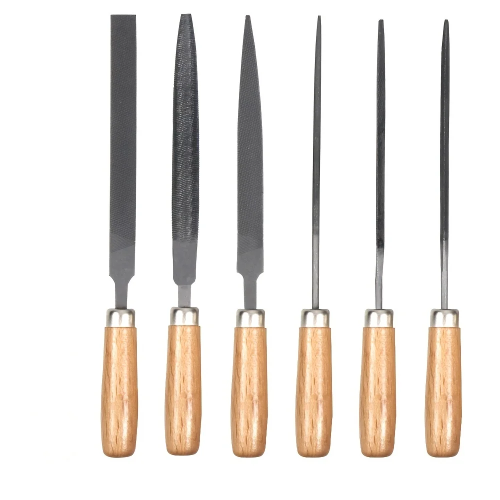 

File polishing tool set, wooden handle, woodworking chisel, triangular file, medium tooth, small semi-circular fitter