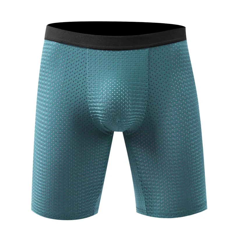 Männer Boxer Shorts Unterwäsche Eis Seide Mesh Panites Mann Solide Atmungsaktive Beutel Lange Bein Unterhose Männliche Badehose Cueca Große Größe