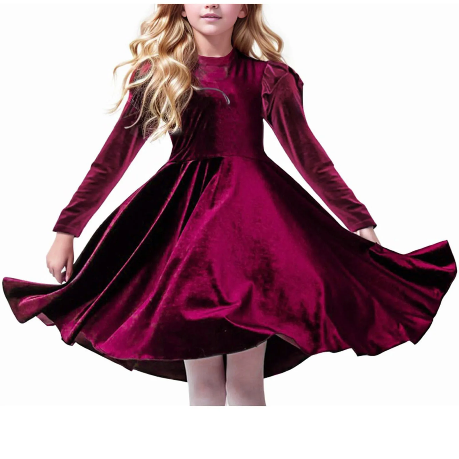 

2025 Girls Ruffle Edge Long-Sleeved Casual Spring And Autumn Dress Princess Dress Christmas Birthday Party Performance Dress