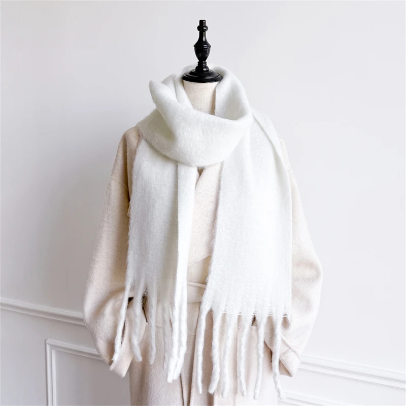 

1 шт. однотонный мягкий теплый зимний шарф для женщин, имитация кашемира, роскошная утолщенная шаль-пашмина с кисточками, пушистый шарф-шаль
