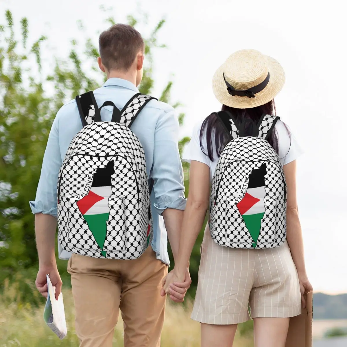 Mochila con mapa de la bandera de Palestina, mochila tradicional de Kufiya Hatta para el trabajo de la escuela secundaria, Mochila deportiva para ordenador portátil Keffiyeh