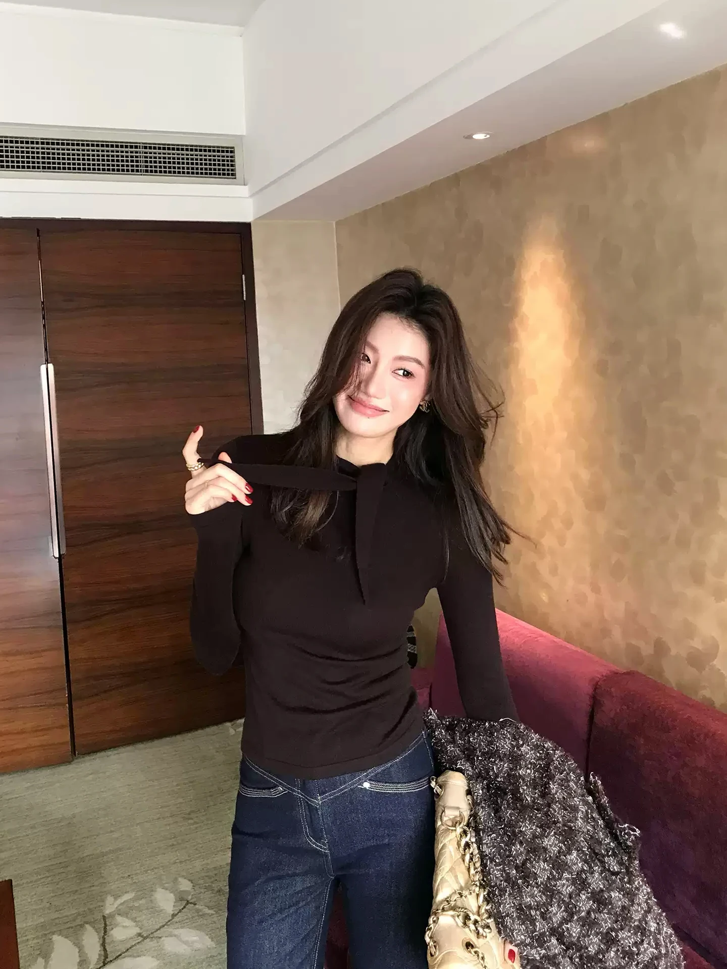 Slimming Long Sve Knitted Base Layer irt Women's Inner Wear  Color Overhead Sle Commute Faion Korean Version