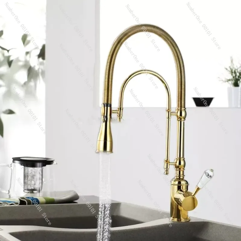 Luxury Royal Durable Brass Golden High Arc Hot And Cold Swivel Ceramics Handle Kitchen Sink Mixer Taps Faucet.