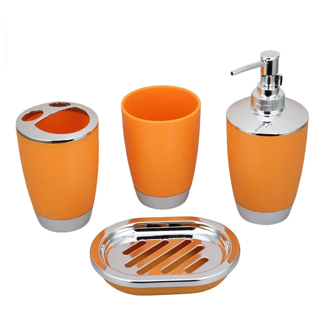 4pcs Bathroom Accessory Set PP Plastic Bathroom Suit Cup Toothbrush Holder Soap Dish Dispenser Kit