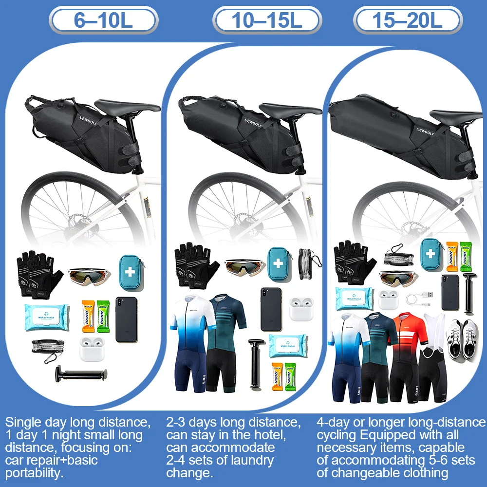NEWBOLER Upgraded 20L Large Capacity Bicycle Bag Bike Rear Bag Bicycle Saddle Bag Suitable for MTB Road Bike Cycling Accessories
