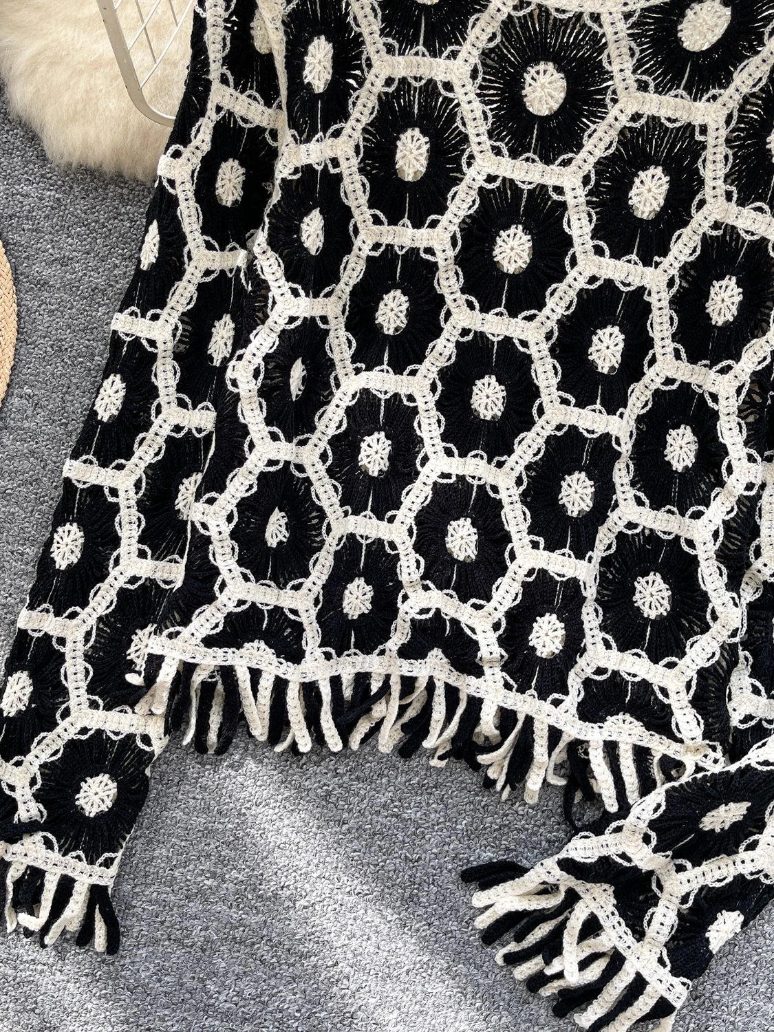 Sweet Sle Long Sve Knitted Cover up Women's Faion Thin Outerwear Tassel Trim V-Ne Loose Fit Autumn Seasonal Top