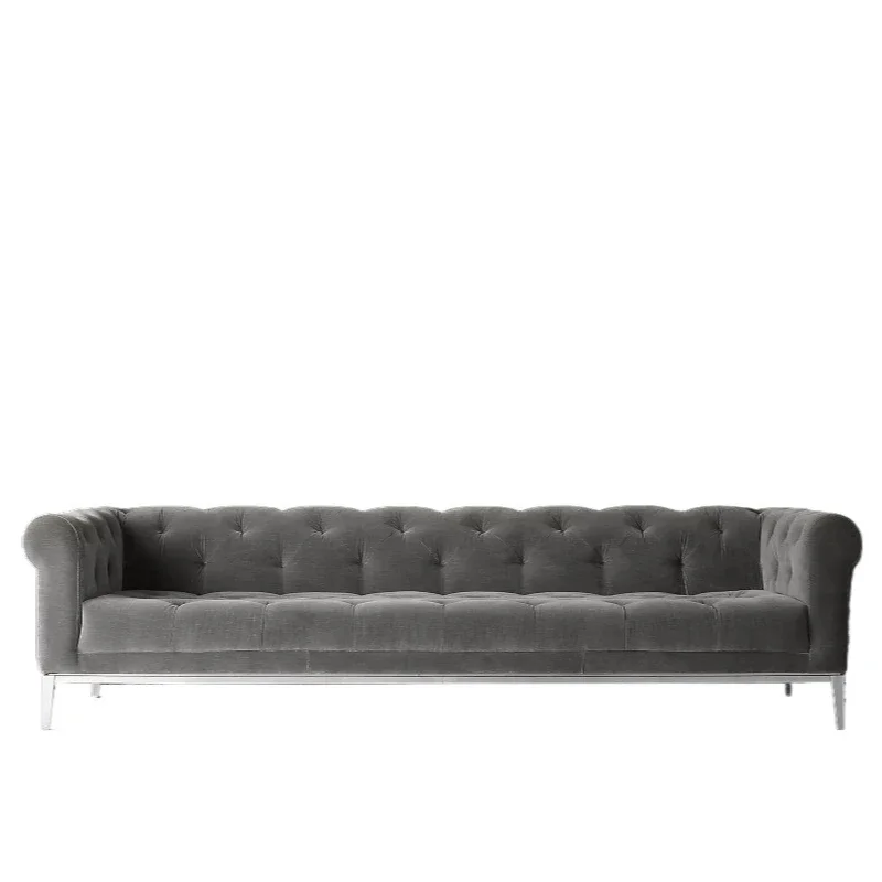 

Fabric solid wood furniture Italian light luxury extremely simple metal sofa Nordic modern high-end villa solid wood