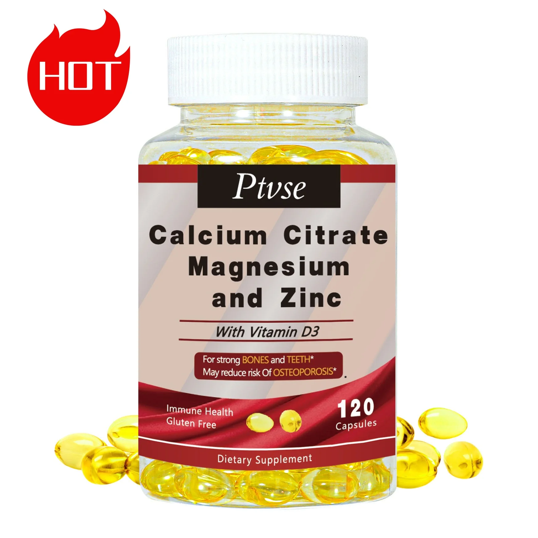 Calcium Magnesium Zinc Capsule Vitamin D3 for Strong Bones Teeth Heart Nerve Increase Immune System Function Supplement