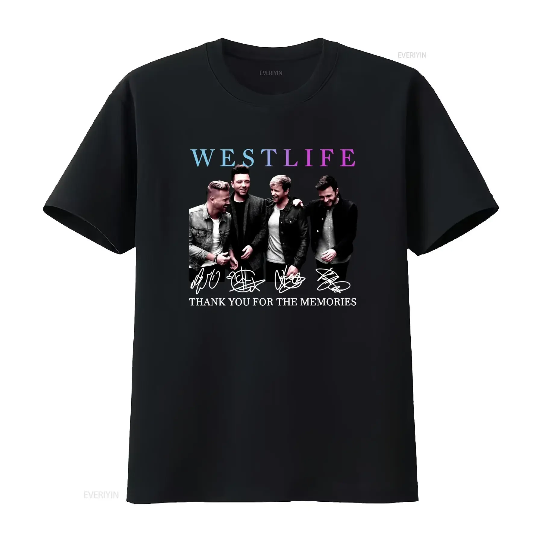 Camiseta negra de algodón con la firma de los miembros de la banda Westlife, talla completa, gracias por los recuerdos, estilo vintage lavado, informal