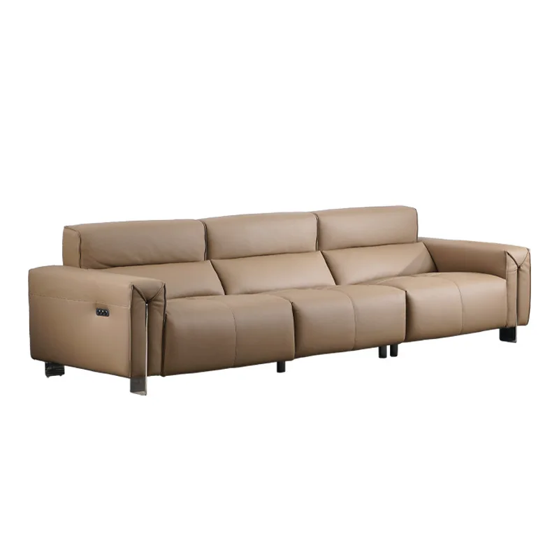 Italian minimalist electric function leather sofa, first layer cowhide living room villa large double triple combination