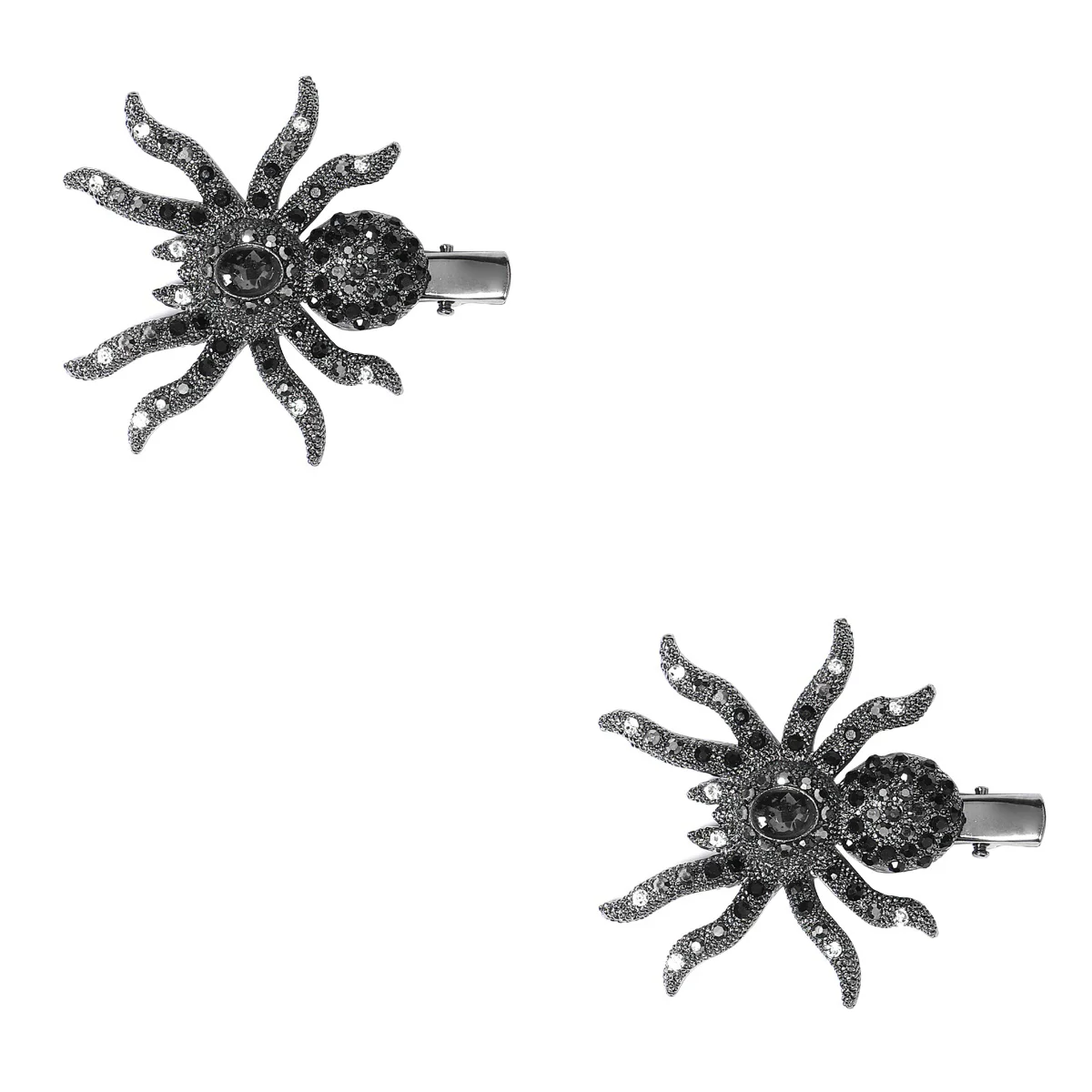 

2 Pack Hair Barrettes Spider Hairpin Rhinestone Clip Web Halloween Black Accessory