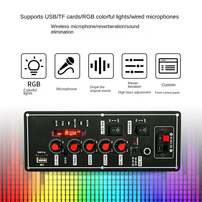 7.4V Amplifier Board Square Dance 2X10W Speaker Amplifier Support Bluetooth AUX U-Disk 5-8Inch Speaker DIY Home Theater -B12B