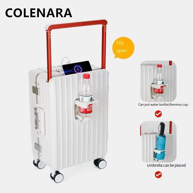 COLENARA Travel Suitcase Front Opening Boarding Box 20-inch Laptop Trolley Case USB Charging Women's Multifunctional Luggage