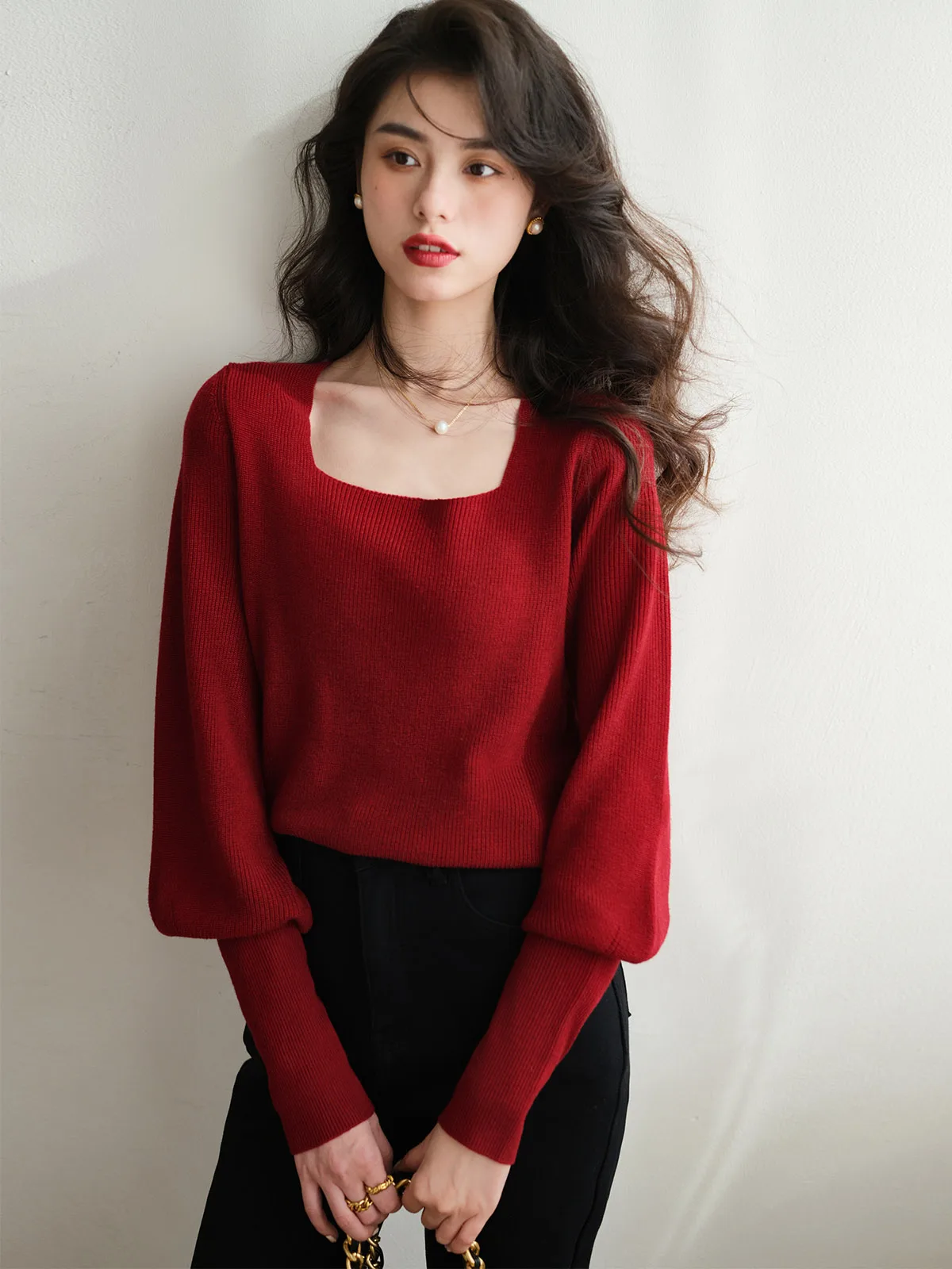 

Вязаный шерстяной свитер Rongfang с воротником, женский, осенне-зимний, новый, приталенный, высококачественный, с длинными рукавами, для ношения под одеждой, топ