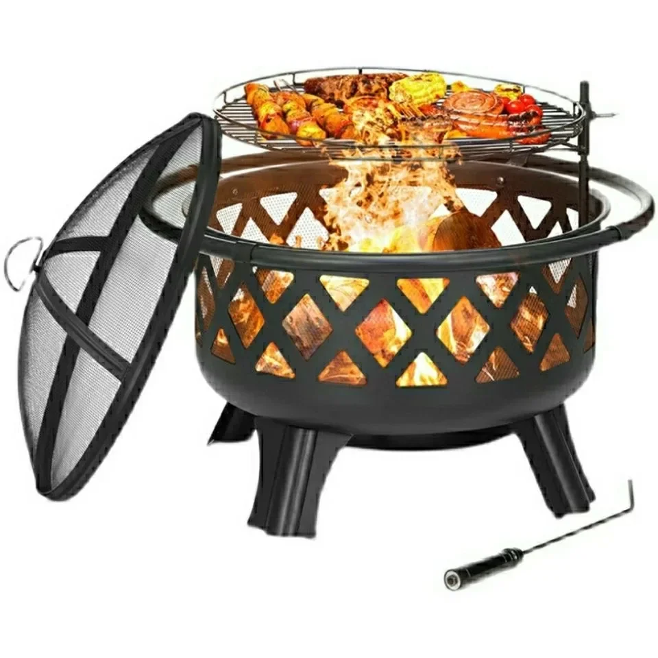 Fire Pit Outdoor Wood Burning Fire Pits Heating Large Steel BBQ Grill Firepit Bowl Heater Portable Brazier Outdoor Grill Stove