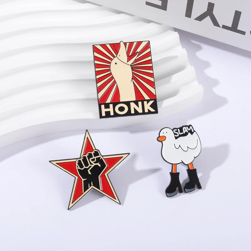 Punk Rock Band Black Fist Enamel Pins Brooch Cartoon Slay Honk Goose Brooches Clothes Lapel Badge Animal Jewelry Gift for Friend image 6