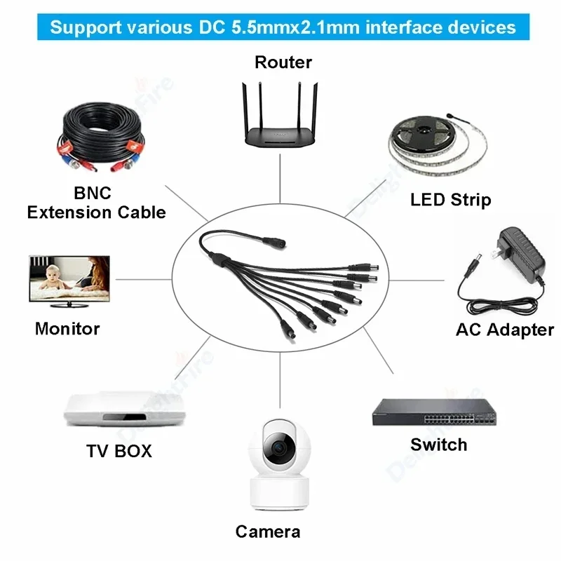 Séparateur câble d'alimentation cc 1 à 2/3/4/5/6/8 voies 5V 12V mâle femelle 5.5x2.1mm fil d'extension de prise cc pour bande lumineuse LED caméra CCTV