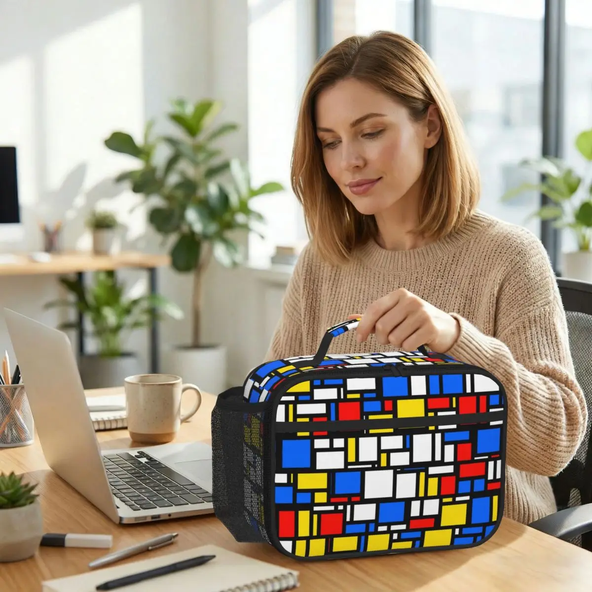 Mondrian Abstract Art Deco Graphic Insulated Lunch Bag for Kids School Cooler Thermal Food Box Tote Lunch Boxes Container