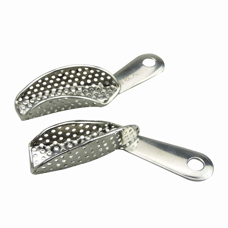 2pcs Dental Impression Tray Upper Lower Stainless Steel Teeth Tray Autoclavable Denture Instrument Trays L/M/S Dentist Lab Tools