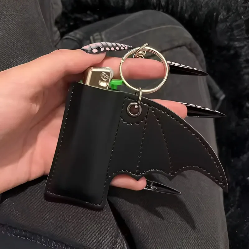 Estojo para Isqueiro Gótico com Asa de Morcego, Chaveiro de Couro PU, Mini Bolsa Punk, Porta-Batom, Pingente Gótico, Chaveiro de Carro, Charm para Bolsa, Presentes
