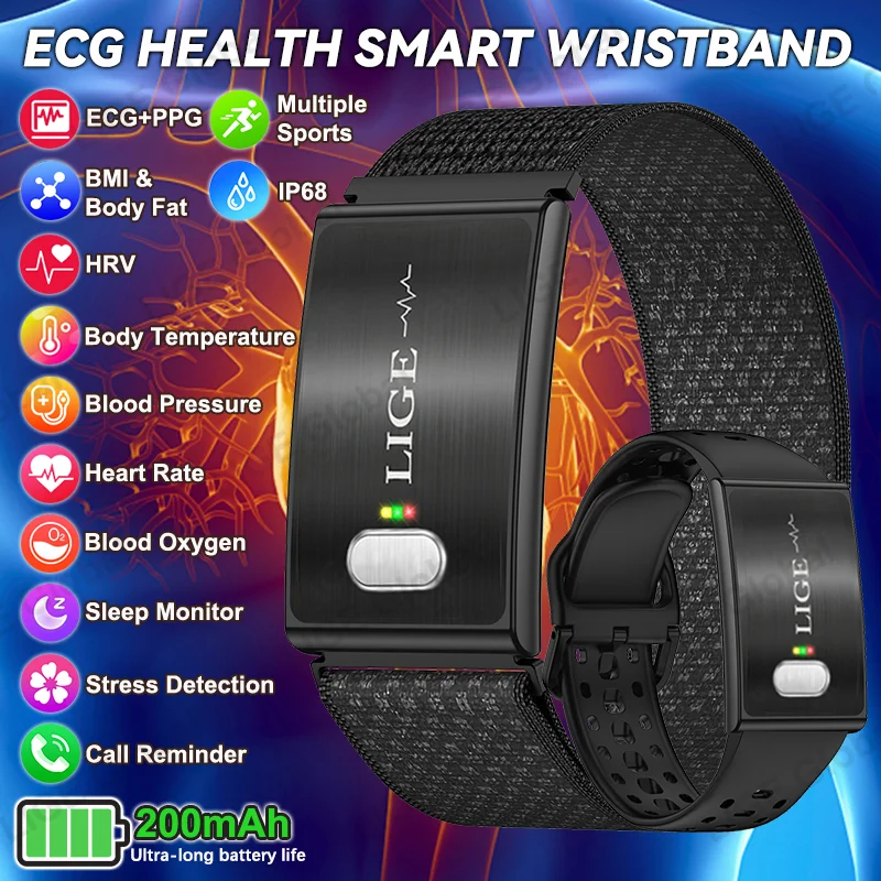 Bracelet intelligent LIGE 2026 ECG+PPG HRV de qualité infirmière, mesure de la graisse corporelle, IMC, tension artérielle, température corporelle, montres de santé et de sport pour hommes et femmes