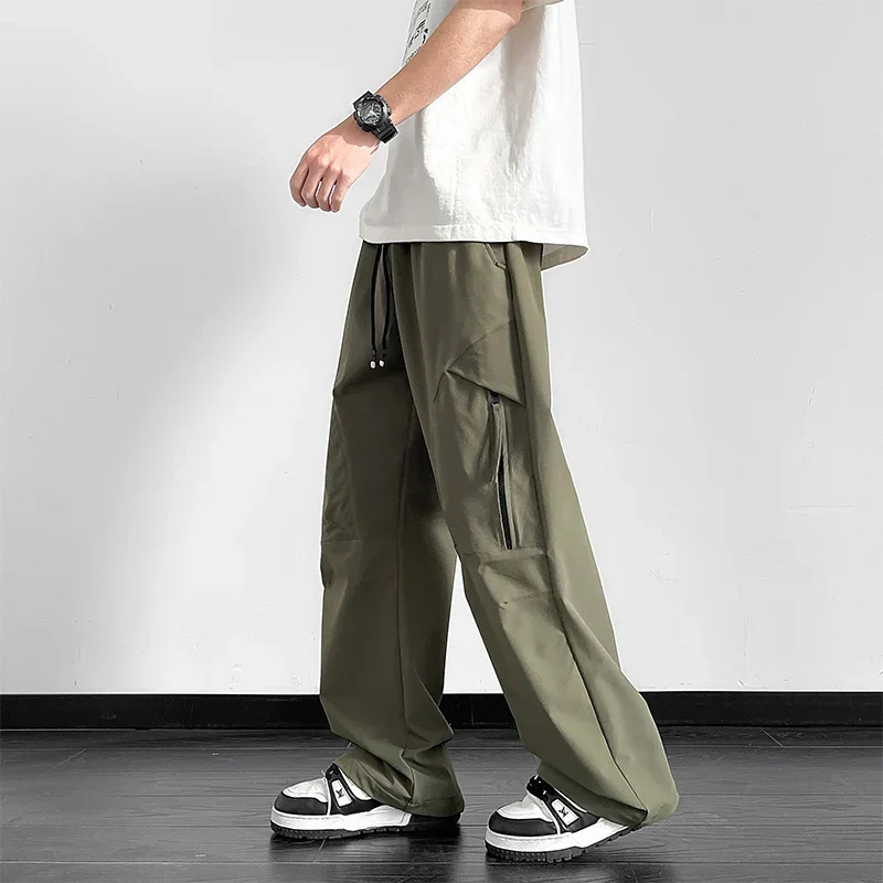 

LIBIELIY Summer Men's Sweatpants Outdoor Wide Leg Straight Ice Silk Cooling Pants Big Size 8XL 7XL Sportswear Loose Fit Track Tr