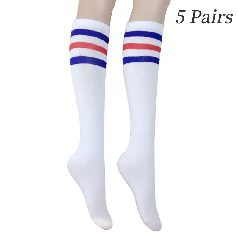 LangMao Boys Shirt High Quality 48cm Football Sockings Students Sports Socks Cheerleading Dance Sock White Cotton Five Pairs