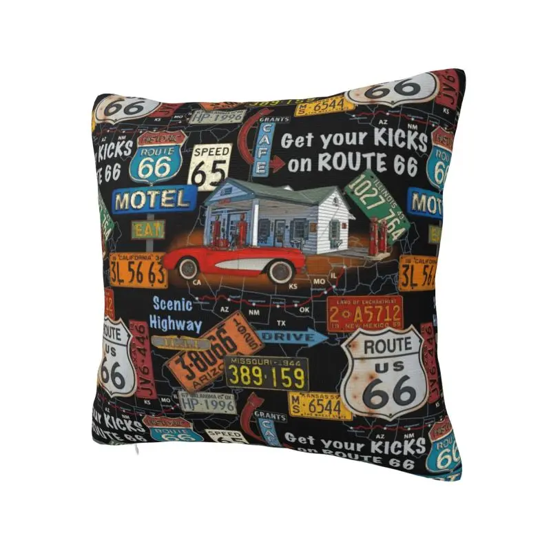 Modern Vintage America Road Route 66 Cushion Cover Soft Throw Pillow Case Decoration