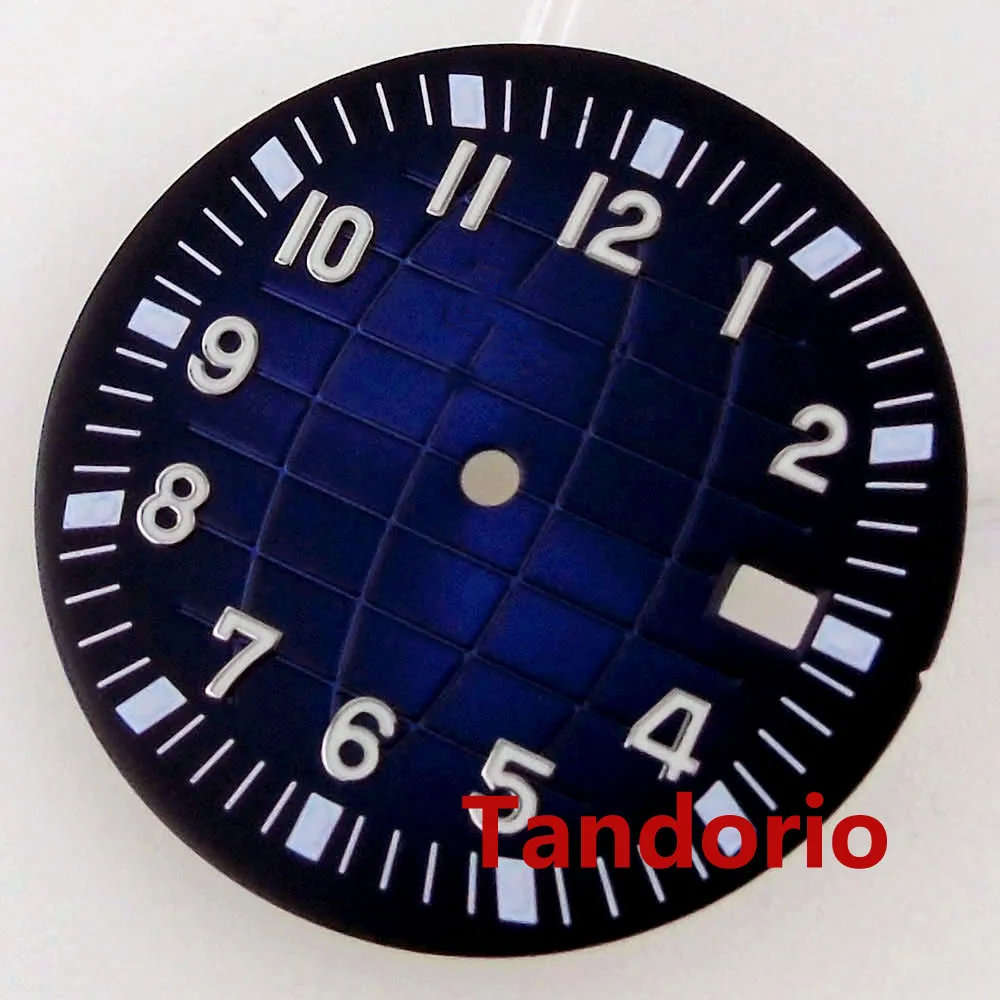 33mm Grid Dial Fit NH35 NH36 7s26 Movement Blue/Green/Black Red/ Black 12-Hour Watch Dial Green Luminous Index Date Windown