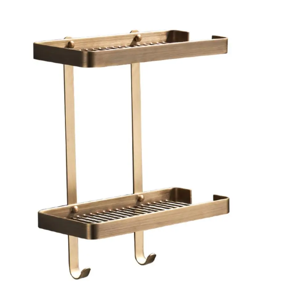 Copper antique bathroom double-layer net basket European retro toilet storage rack pure copper rectangular storage rack