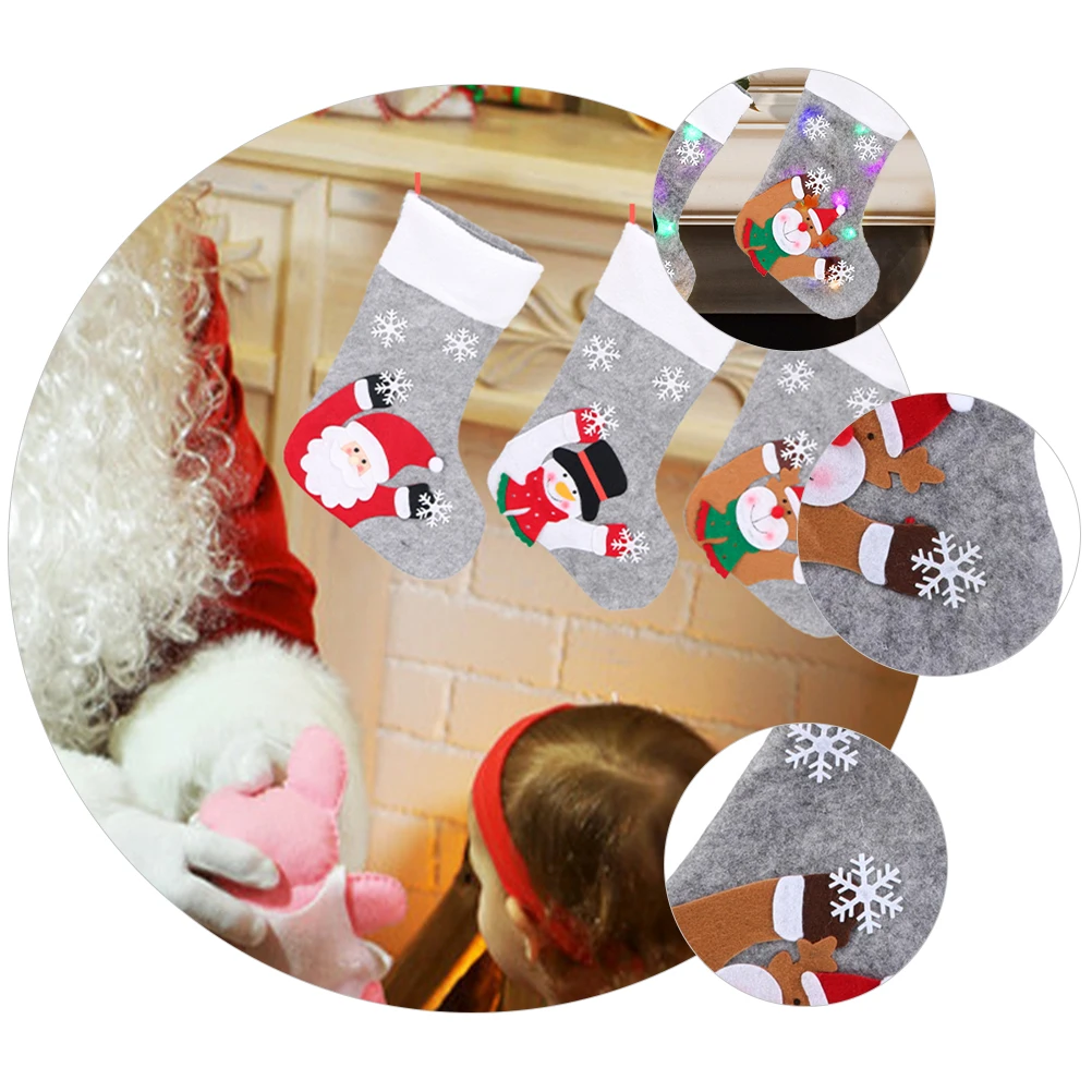 

2pcs Glowing Christmas Stocking Gift Bag Foldable Large Capacity Bright Colors Hanging Decoration Tree Luminous Cloth Fireplace