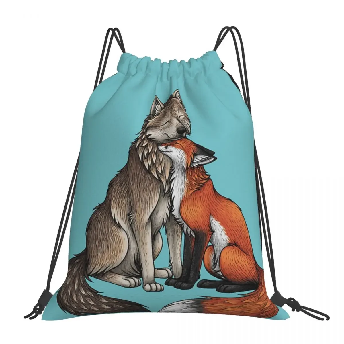 Wolf and Fox Portable Drawstring Malas, Bundle Pocket, Sports Bag, Bookbag para viagens, Mochilas escolares, Moda