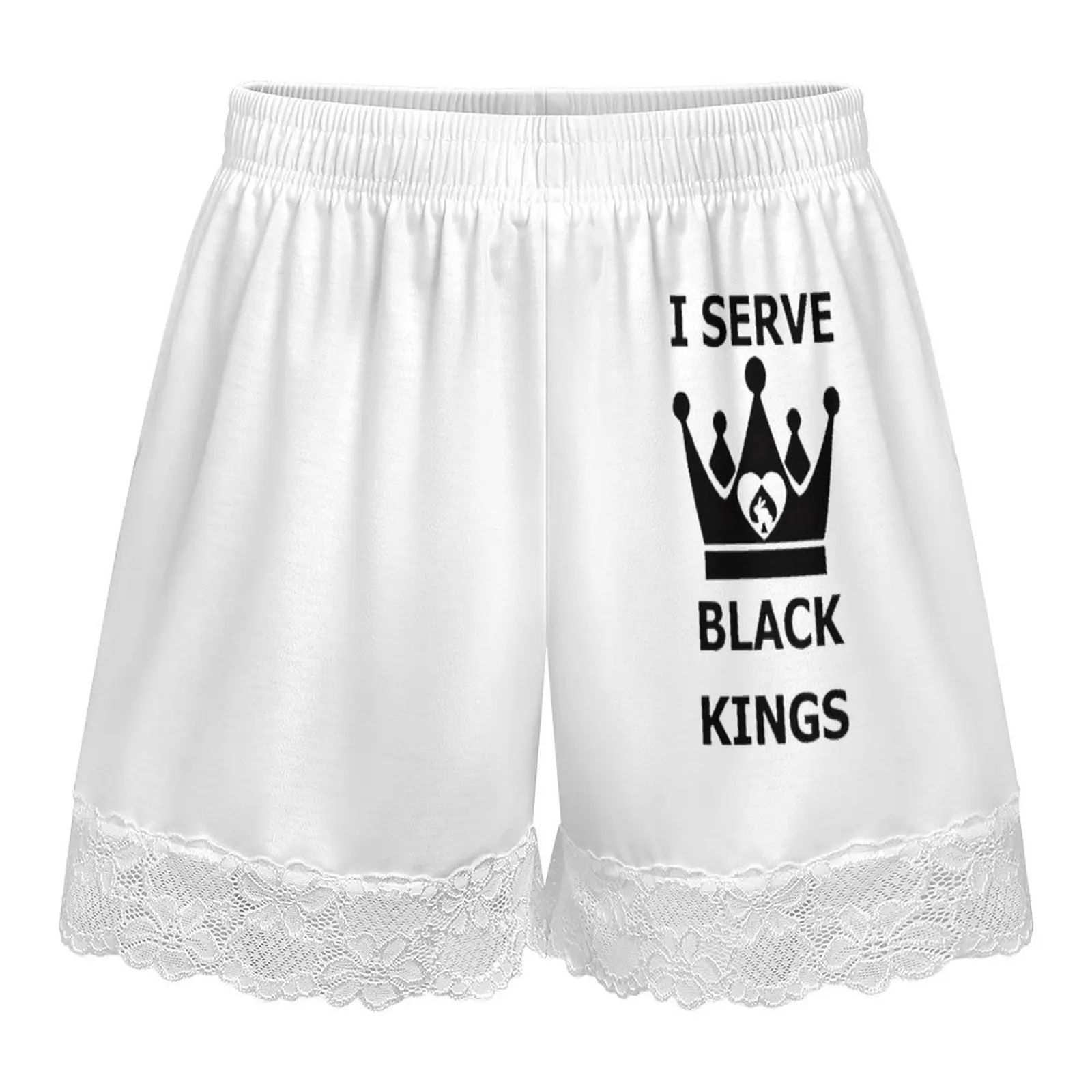 Women's lace trimmed sleep pants with printed elastic waistband and pocket sleeping shorts