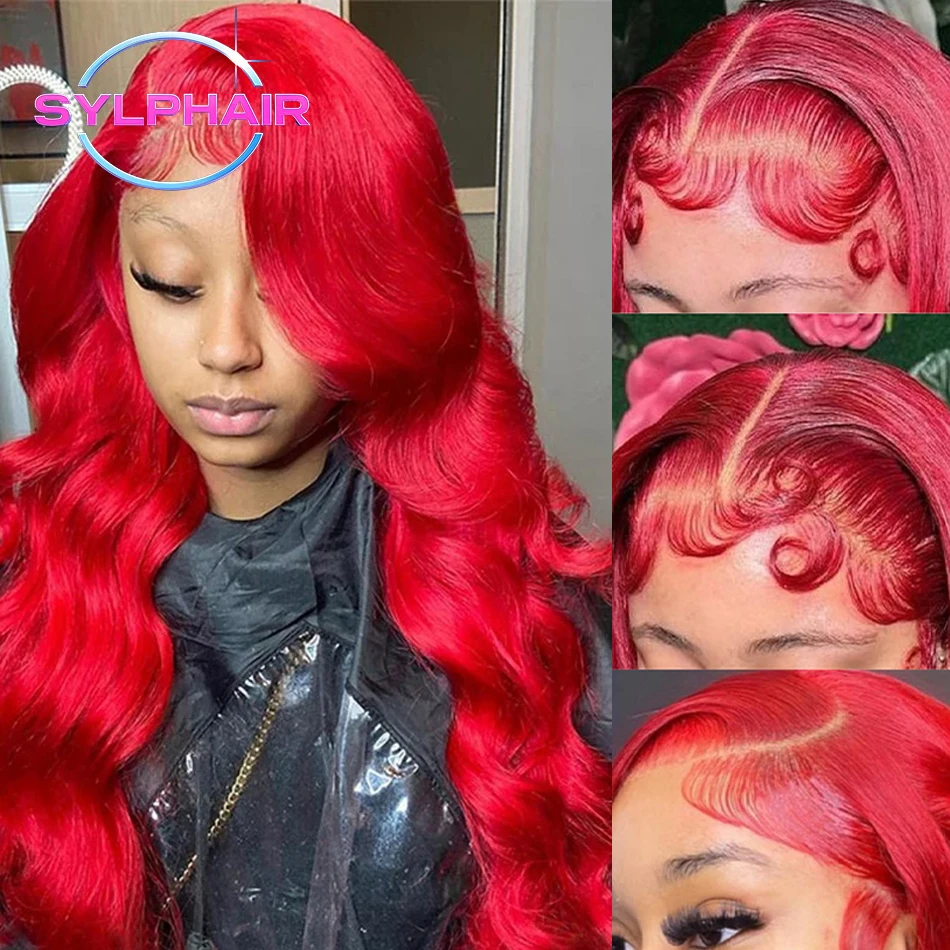

30 38 Inch Hot Red Body Wave 13x4 Hd Lace Frontal Wig Brazilian Water Wave 13x6 Lace Front Color Human Hair Wigs 200% For Women