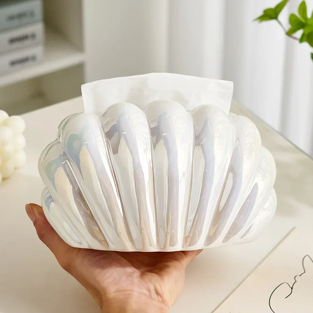 Shell-shaped Tissue Box Dining Table Accessories Luxury Napkin Holder Simple Baby Room Decoration Desktop Storage Ceramic Crafts