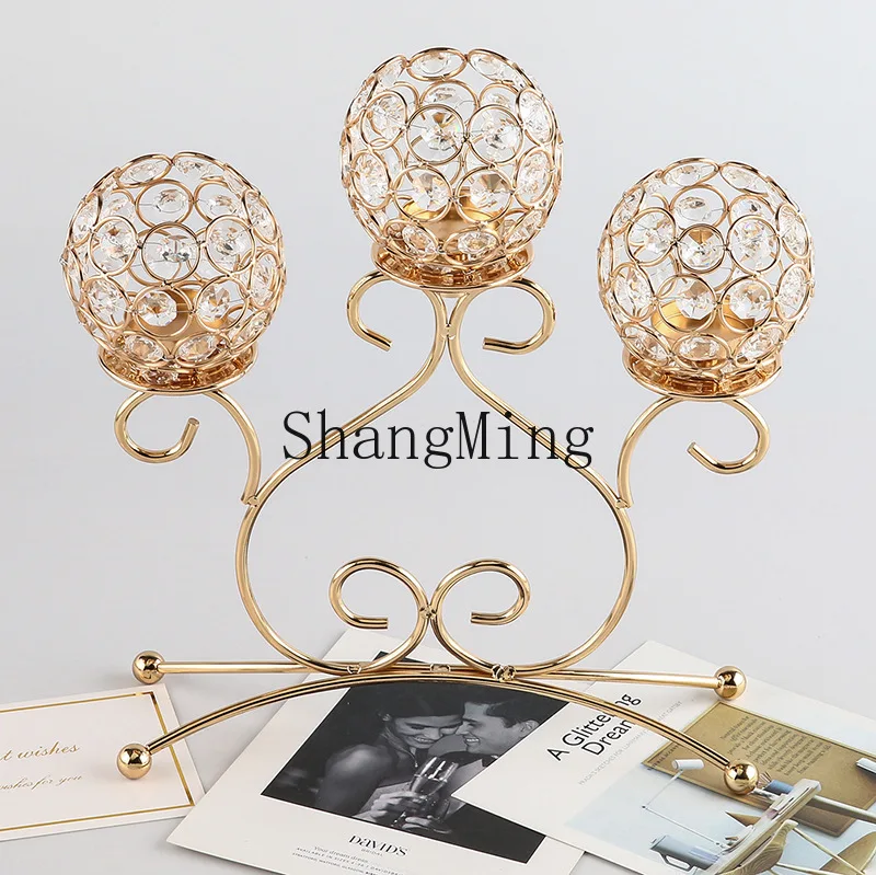 

PYH wedding candle holder creative 3-head metal ornament modern dining table decoration gold crystal candle holder