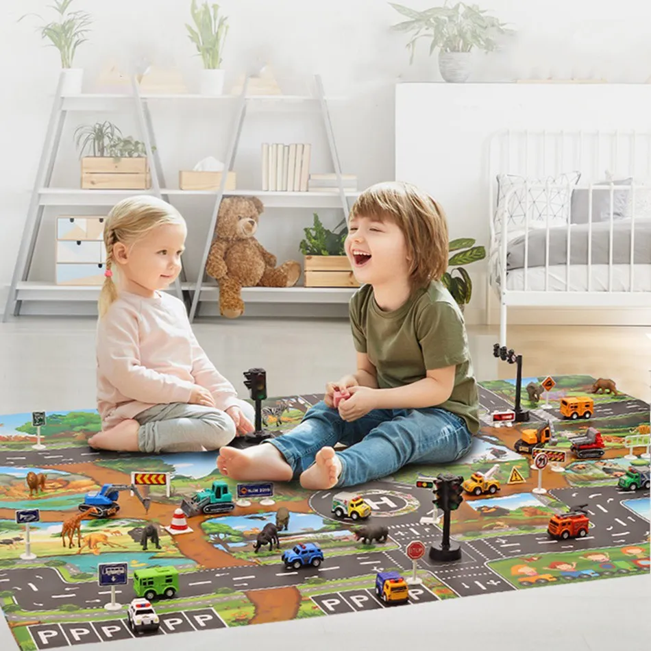 130*100CM Baby Play Mat Cartoon Dinosaur Zoo Game Map Mat Carpet Baby Climbing Playing Mat Game Kids Toys