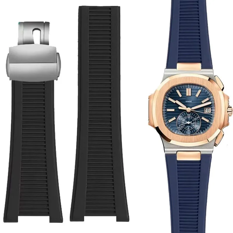 Image of 25mm*13mm Naturkautschuk Konkaves Uhrenarmband für Patek Nautilus Philippe PP 5711 5712 Schwarz Blau Grau Braun Silikon-Uhrenarmband