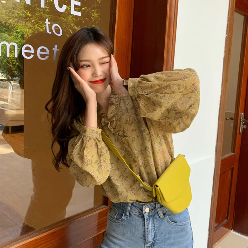 2024 Chiffon Shirt Long Sleeve Female Summer New Fashionable and Comfortable Floral Tops for Women Puff Sleeves Women\'s Clothing