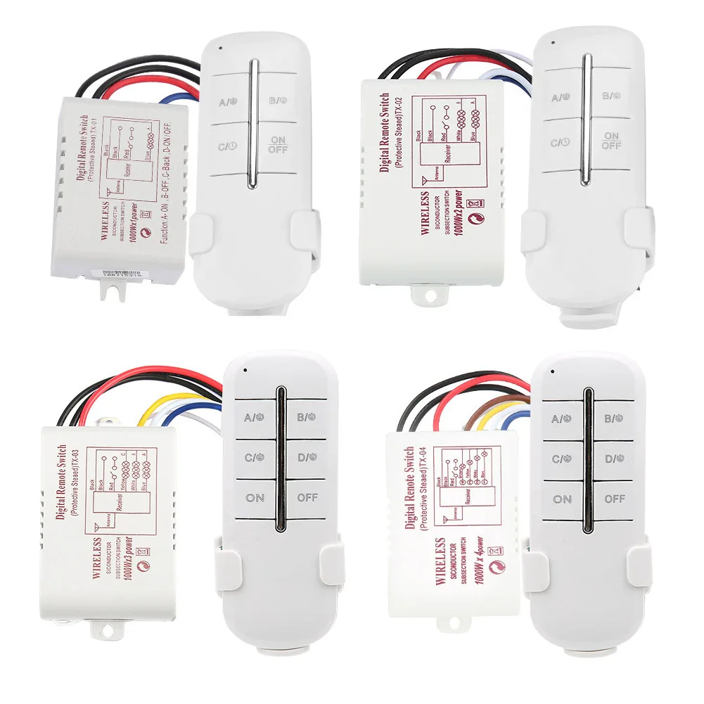Wireless Control Switch 1/2/3/4 Ways ON/OFF AC180‑ 240V 1000W Wireless Receiver Lamp Light RF Remote Control Switch